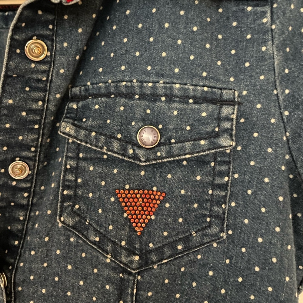 Kids Girls Guess Denim Dress, Cap Sleeve, Snap Up with Dots, Size 14 Jean Dress - Picture 5 of 12